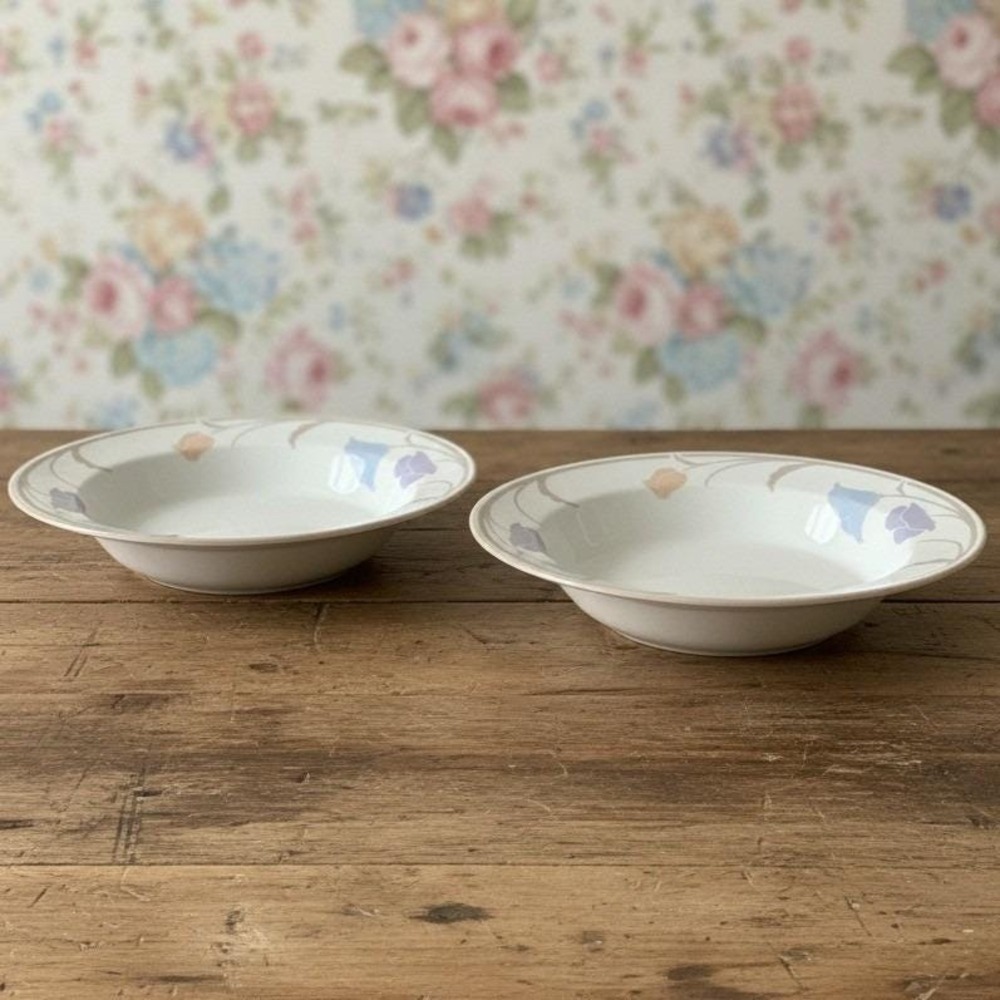 Dansk Tivoli Belles Fleurs Soup Bowls, Set of 2, Vintage Pastel Floral Porcelain